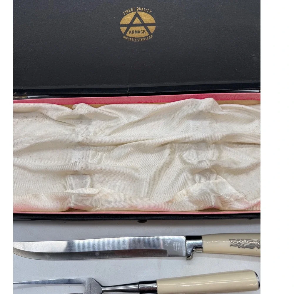 Vtg Armack Solingen Germany Stainless Steel Carving & Steak Knife Set 7pc Box